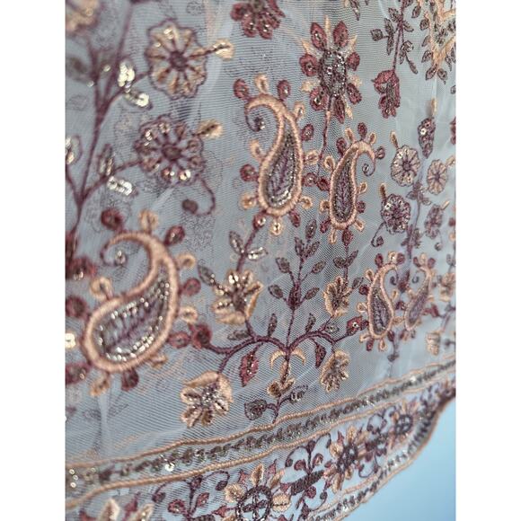 SOFT SURROUNDINGS white orange pink embroidered Inez long maxi skirt India - Picture 5 of 10